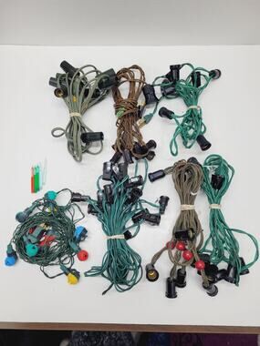 7 Vintage Christmas Light Strings C7 Green Wire Corn Mixed Lot No Bulbs Tested